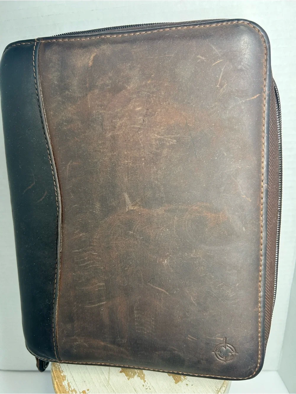 Franklin Covey Vintage Brown Leather Zip Portfolio Planner Binder Organizer 1995